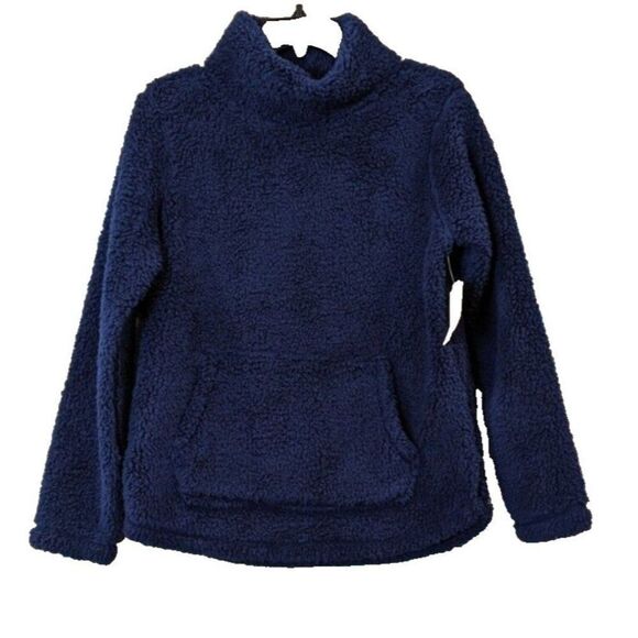 St. Johns Bay Women Size PM Sherpa Mock Neck Long Sleeve Pullover Blue Very Soft - Picture 1 of 11